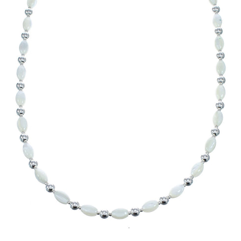Sterling Silver Mother Of Pearl Bead Necklace AX121618